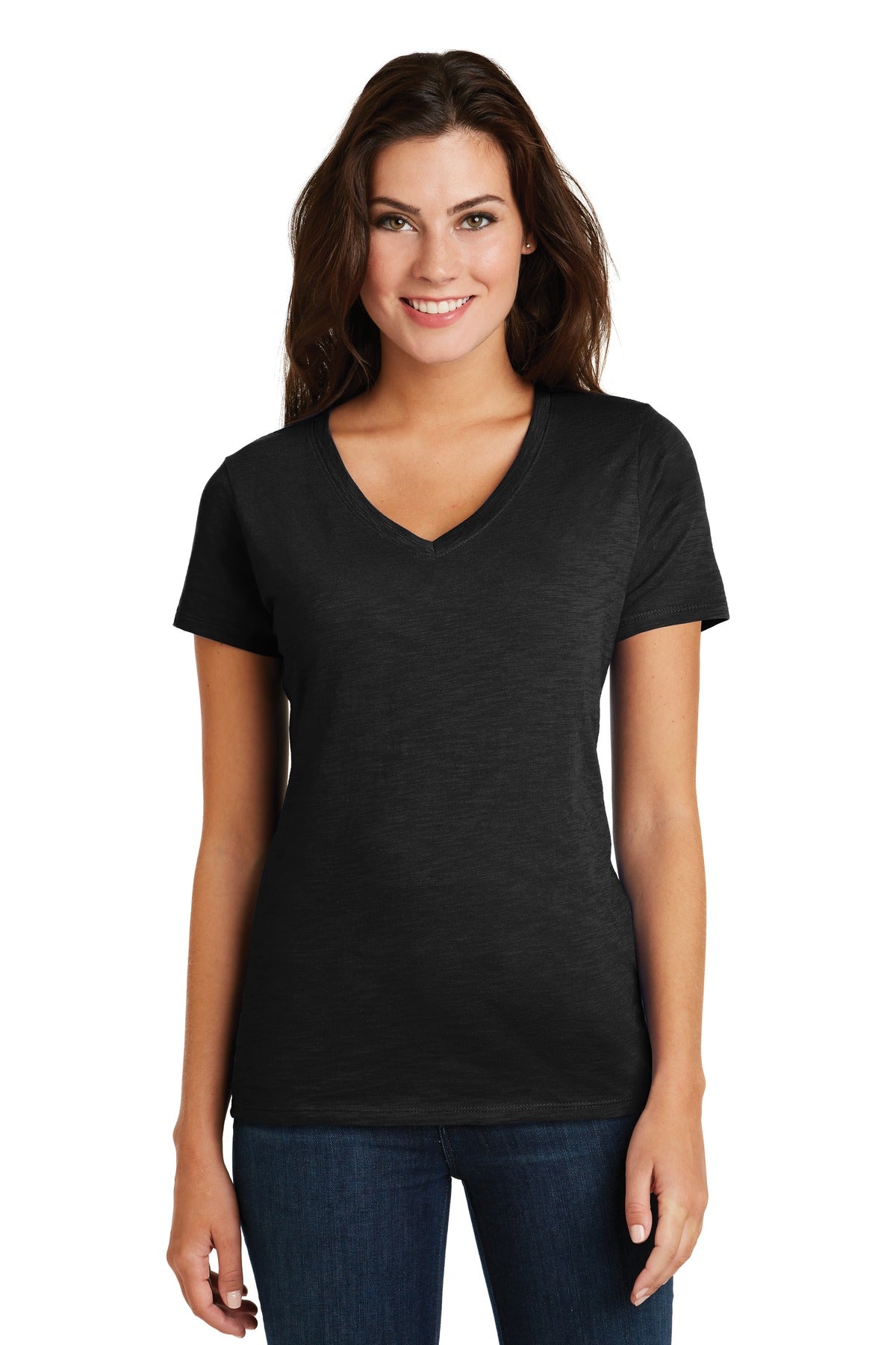 District Damen Super Slub V-Ausschnitt T-Shirt DM3501