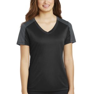 Sport-Tek Damen PosiCharge Competitor Sleeve-Blocked V-Ausschnitt Tee LST354