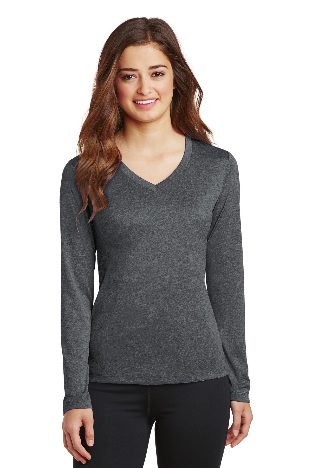 Sport-Tek Damen Langarm Heather Contender V-Ausschnitt T-Shirt LST360LS
