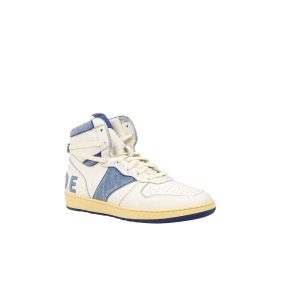 Weiße und royalblaue hohe Sneaker aus Leder