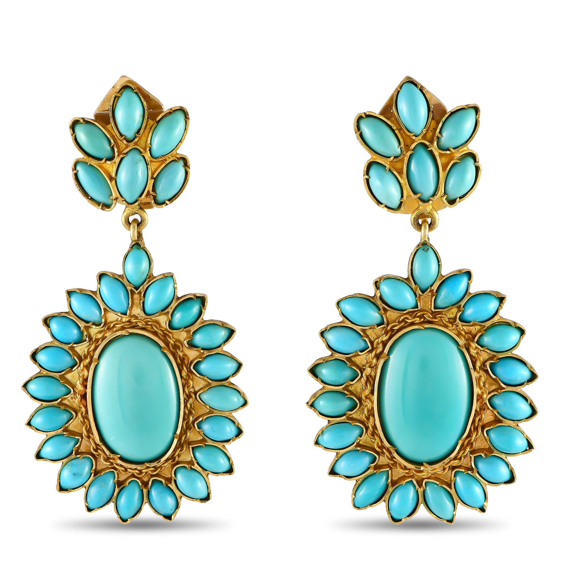 LB Exclusive Vintage 18K Gelbgold Türkis Blume Clip-on Ohrringe MF02 -090424