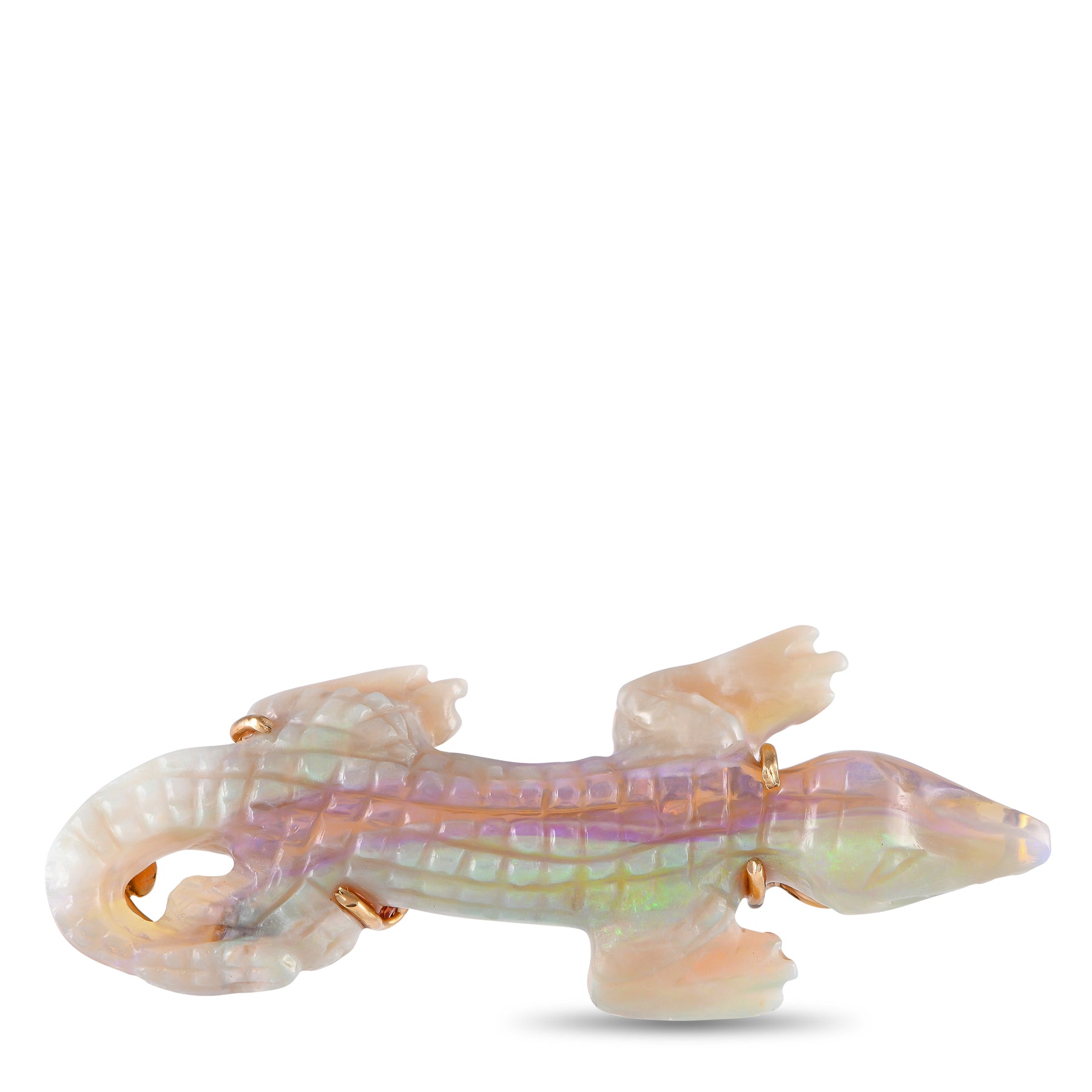 LB Exclusive 14K Gelbgold geschnitzt Opal Krokodil Brosche MF04 -090424