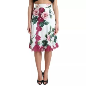 Dolce & Gabbana Rosa Muster High Waist Midi A-Linie Damenrock (Pre-Owned)