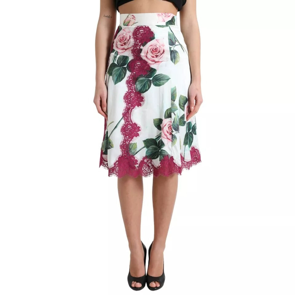 Dolce & Gabbana Rosa Muster High Waist Midi A-Linie Damenrock (Pre-Owned)