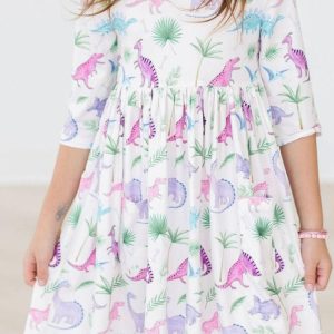 Dino Darling Twirl-Kleid mit 3/4-Ärmeln und Taschen