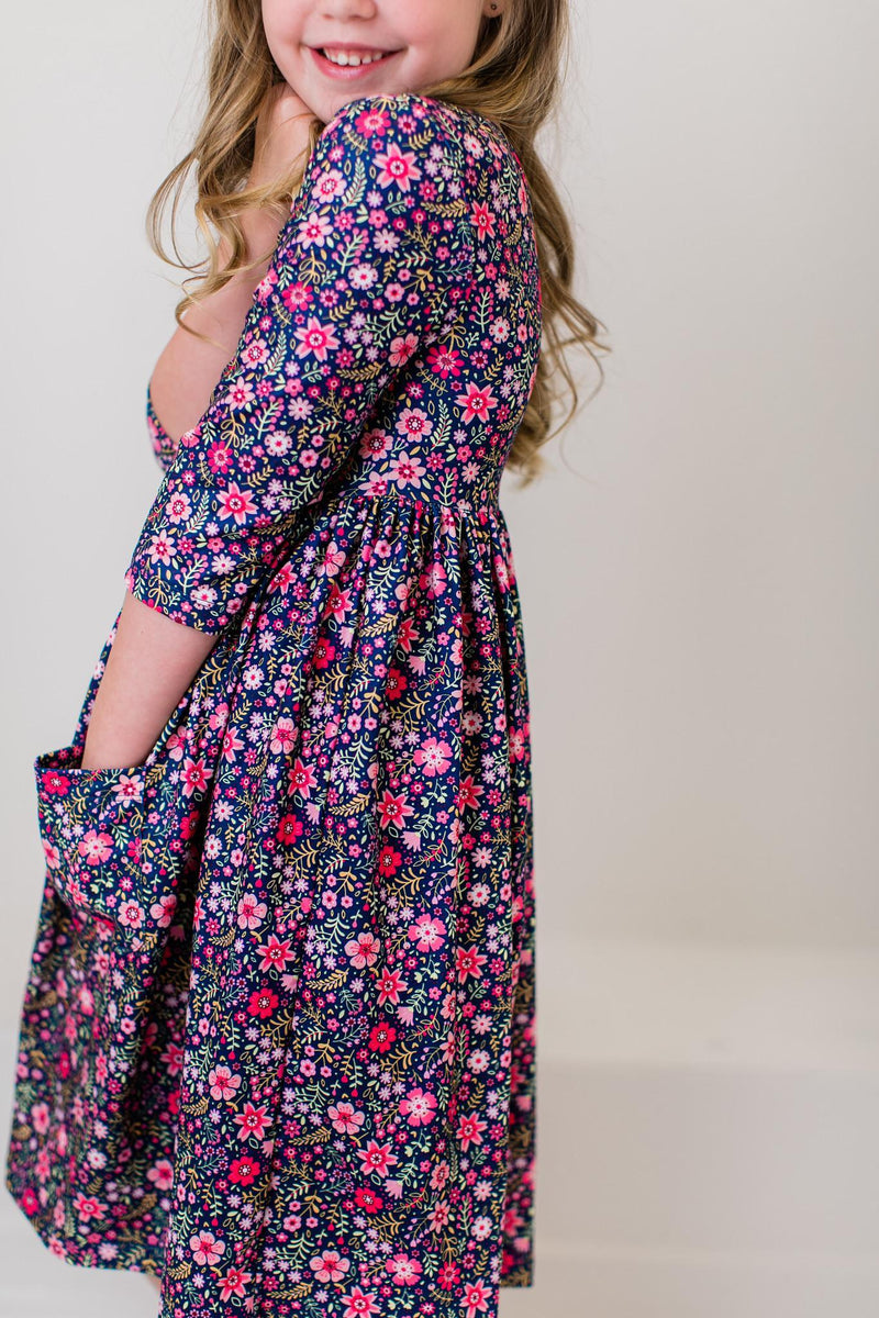 Blume Bauernhof 3/4 Ärmel Tasche Twirl Kleid
