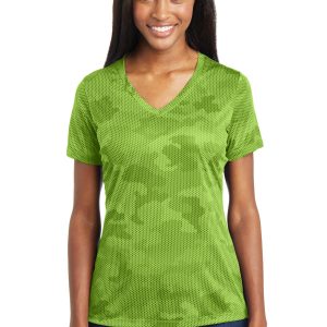 Sport-Tek Damen Camo Hex T-Shirt mit V-Ausschnitt LST370