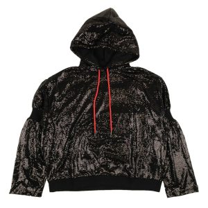 Schwarzer Kapuzenpullover mit Pailletten