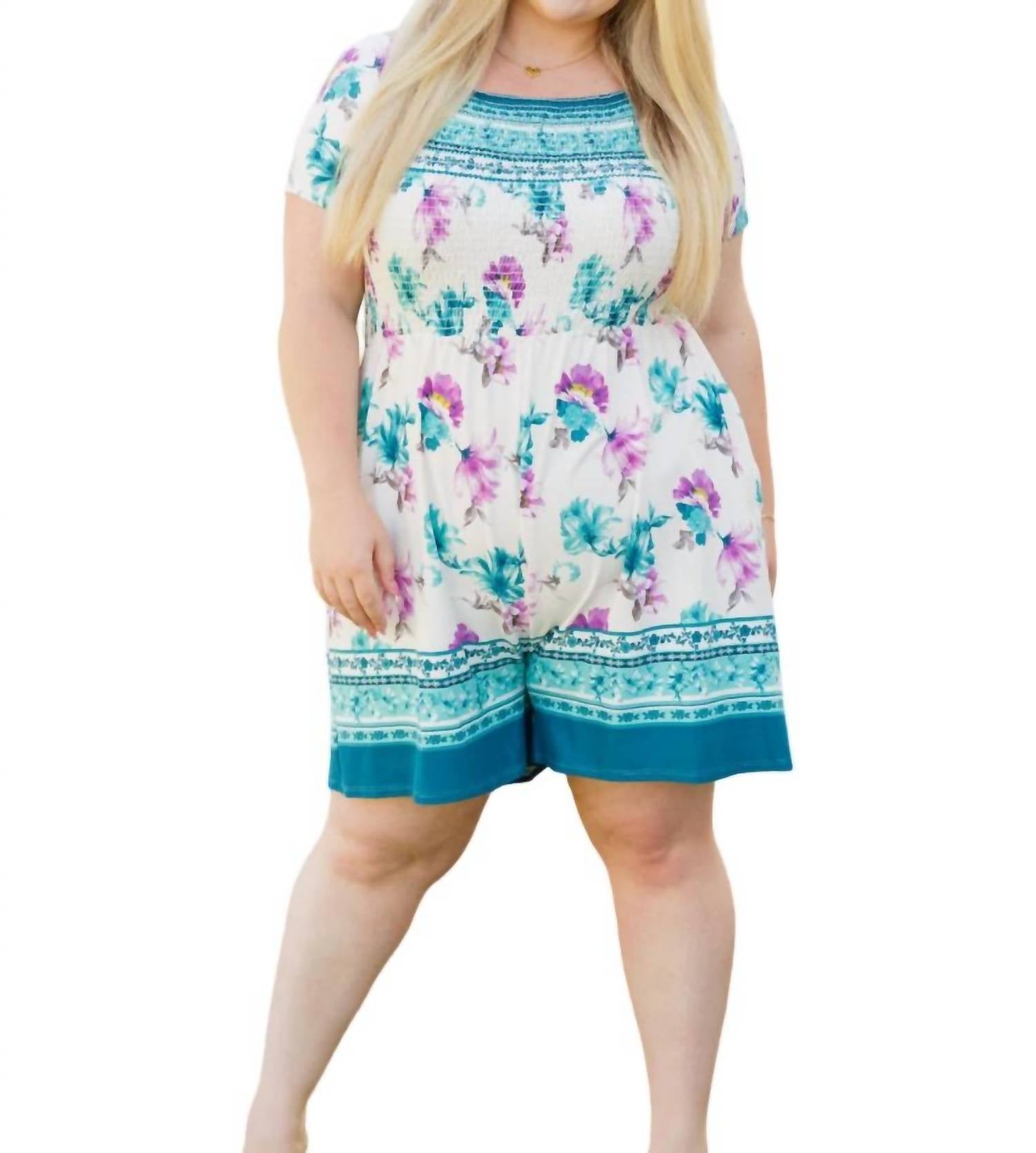 Kleine Boho Moment mit Blumenmuster Strampler in weiß/Petrol