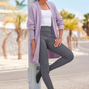 LASCANA Damen-Strickjacke mit geripptem Saum