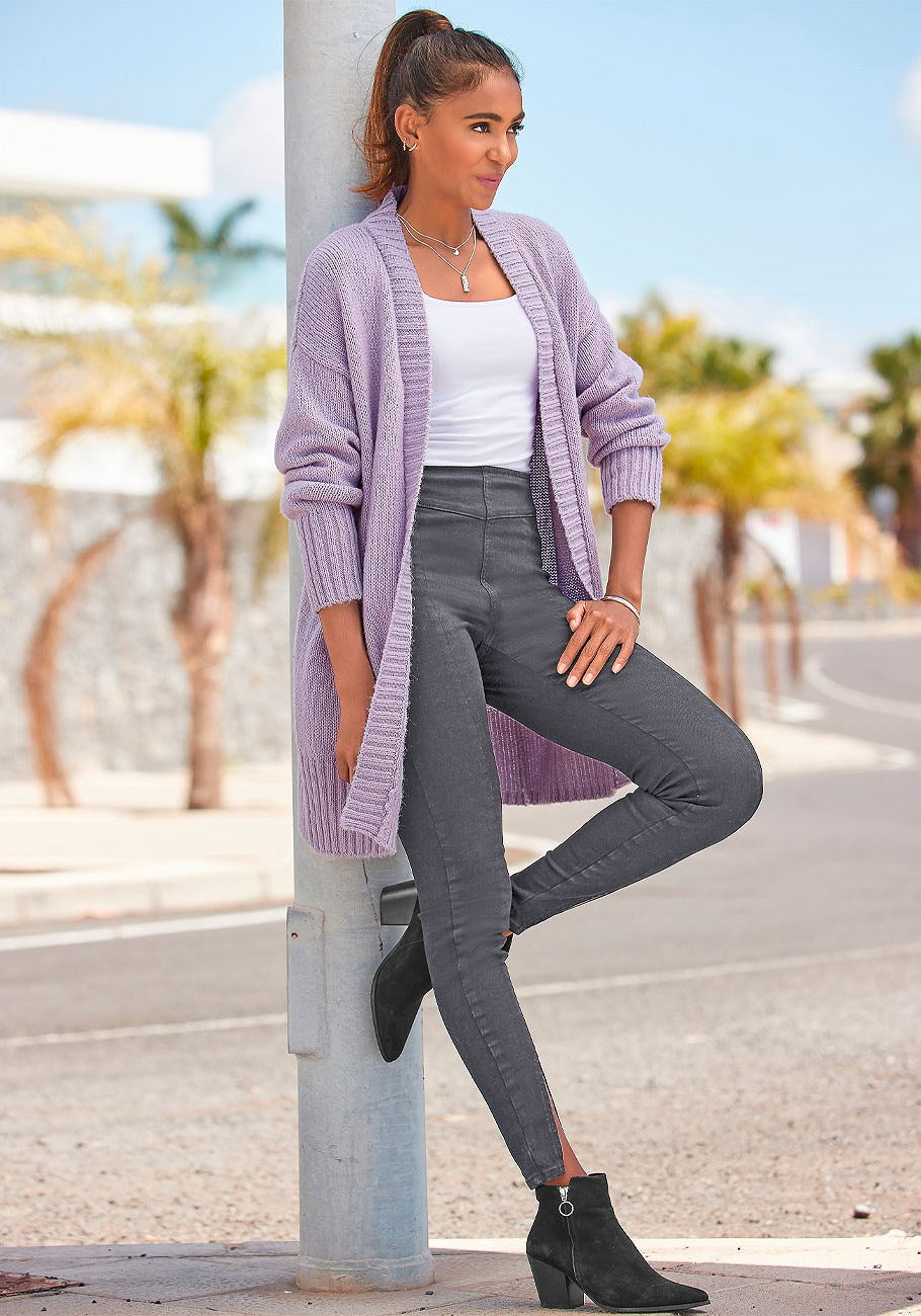 LASCANA Langer Strickjacke mit Rippenmuster für Damen