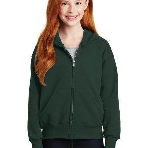 Hanes – Jugend-EcoSmart-Kapuzenpullover mit durchgehendem Reißverschluss. P480
