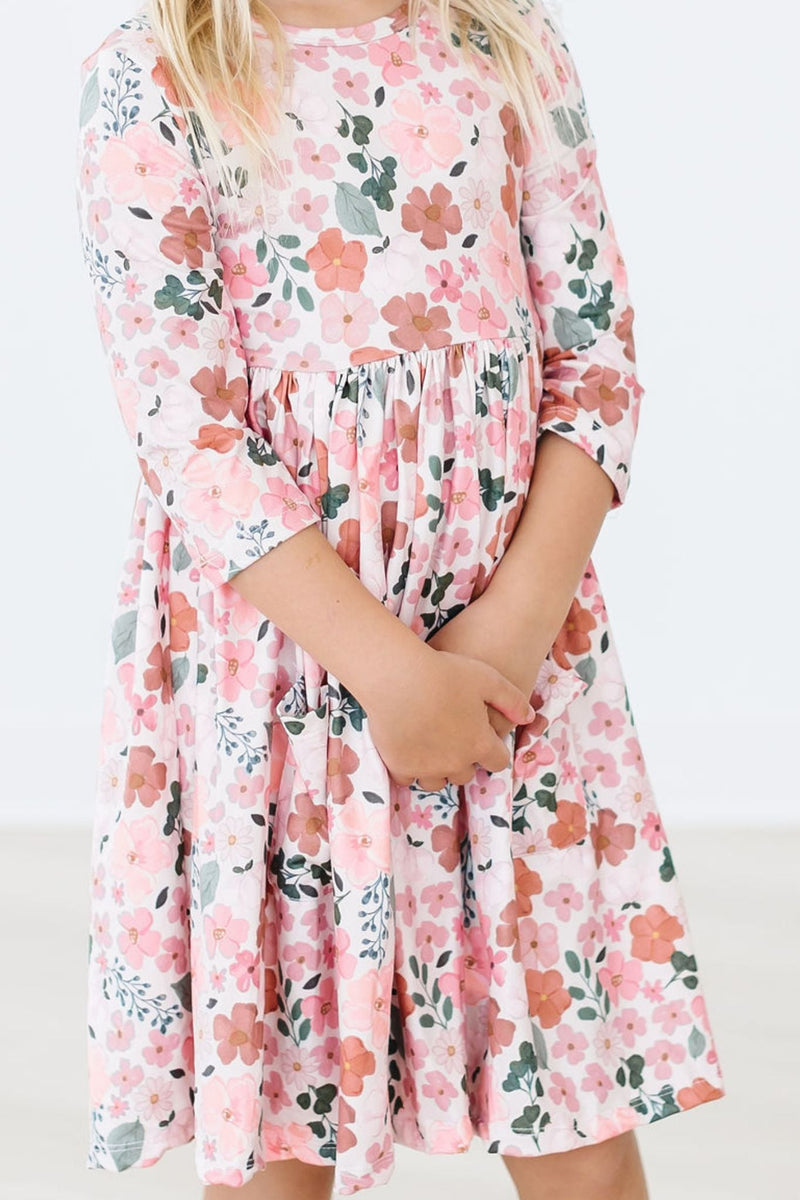 Fall mit Blumenmuster 3/4 Ärmel Tasche Twirl Kleid
