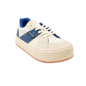 Weiße und blaue niedrige Sneaker