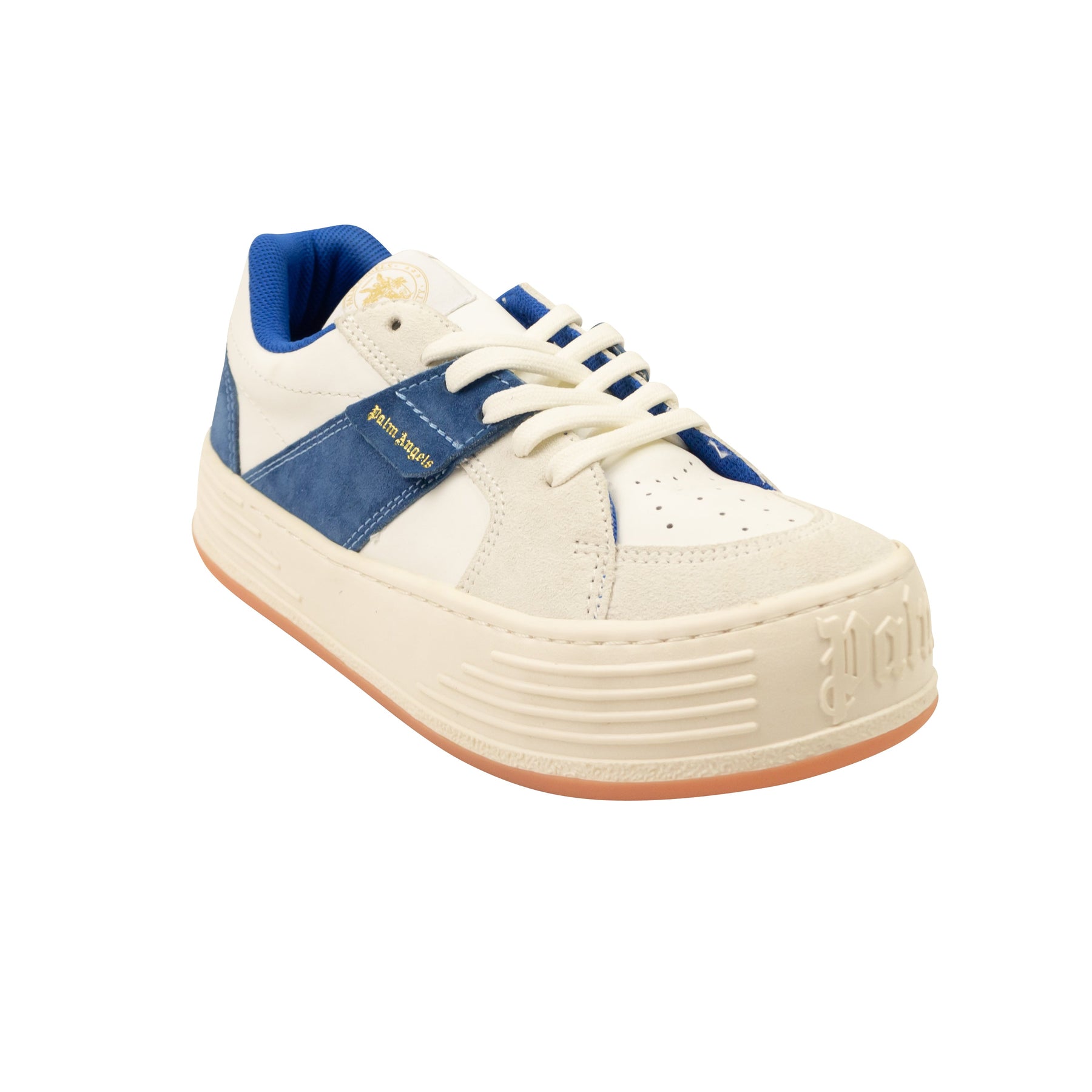 Weiße und blaue niedrige Sneaker