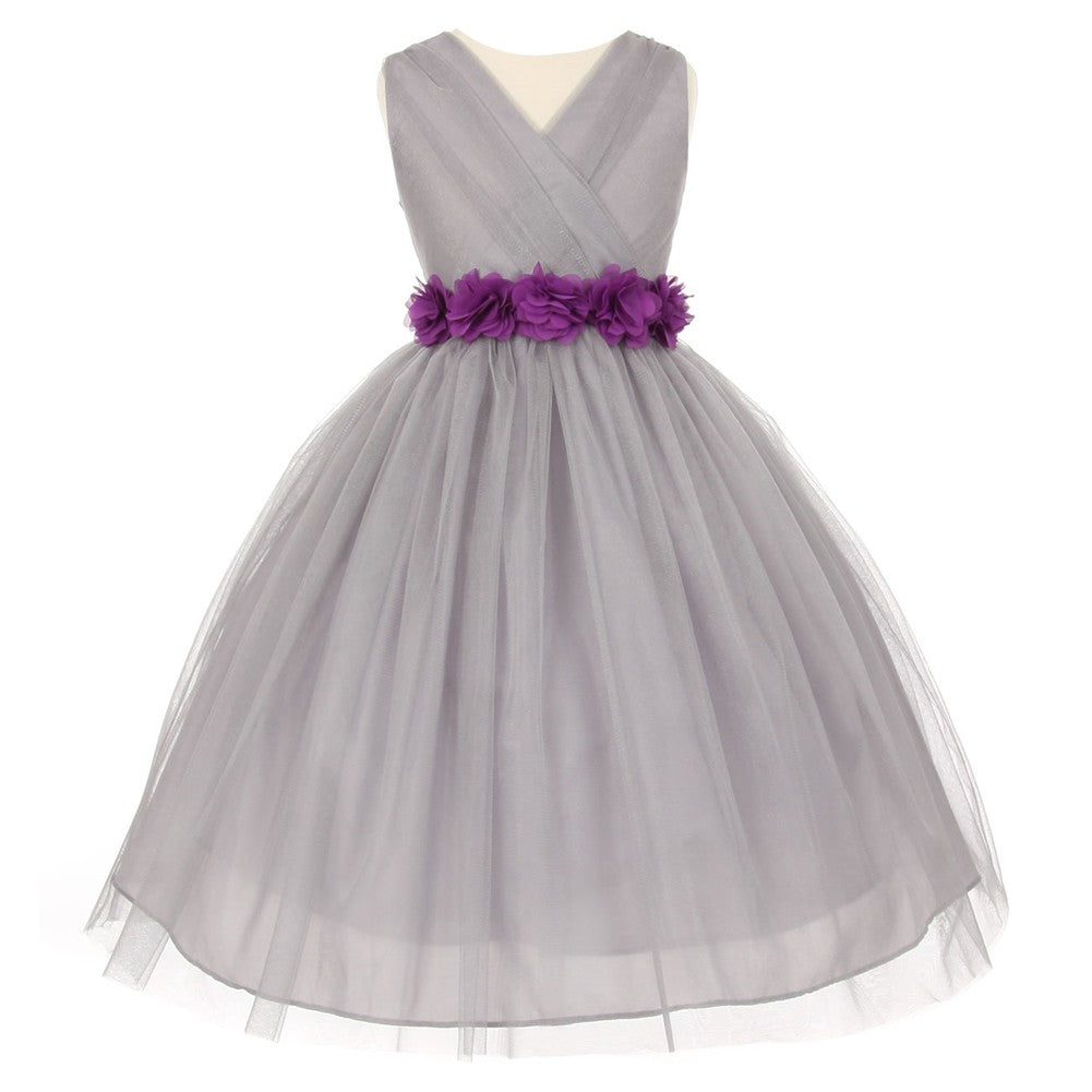 Große Mädchen Silber Lila Chiffon Blumen Tüll Junior Brautjungfernkleid 8-14