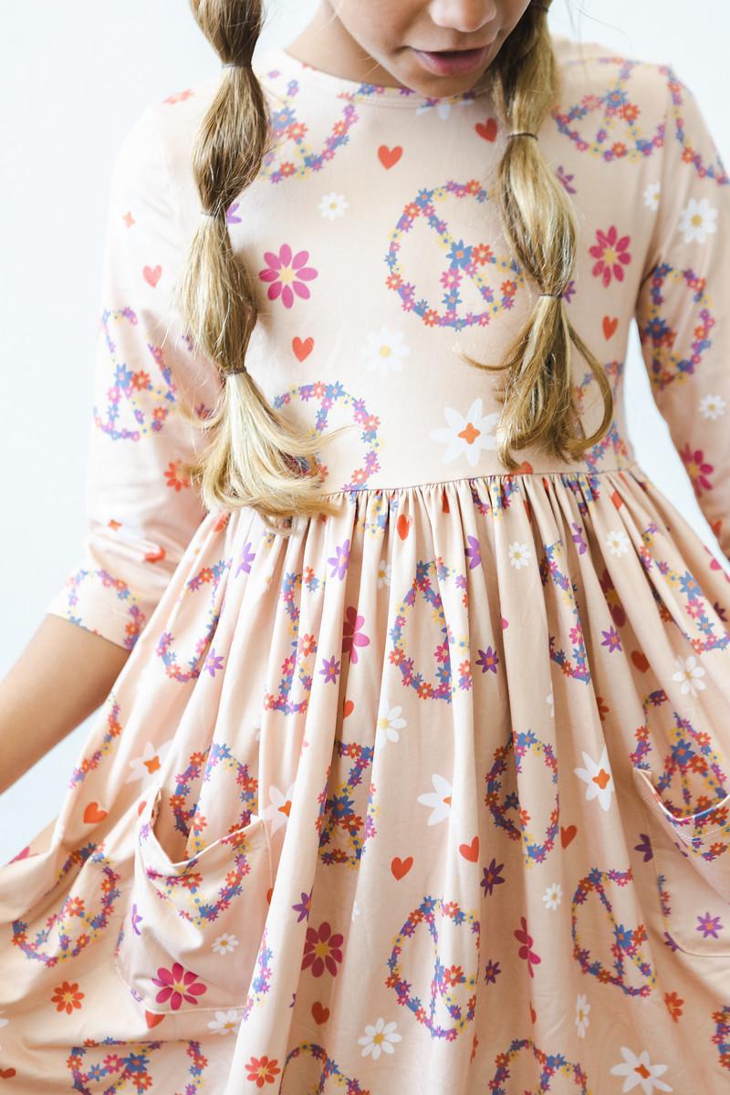 Blume Kind 3/4 Ärmel Tasche Twirl Kleid