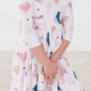 Eiskunstlauf-Twirl-Kleid mit 3/4-Ärmeln