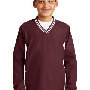 Sport-Tek Jugend-Raglan-Windshirt mit V-Ausschnitt und Streifen YST62
