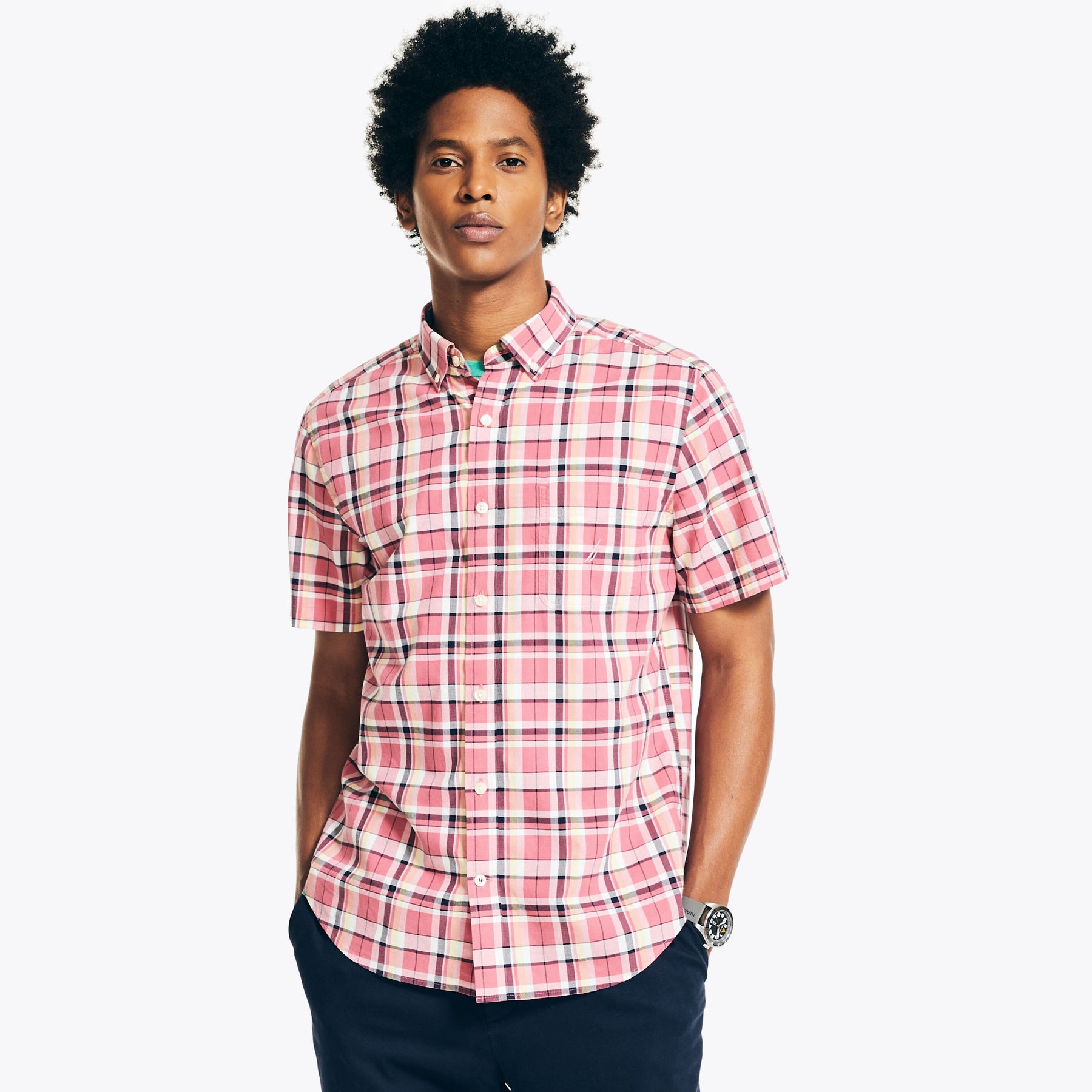 Nautica Herren Sustainably Crafted kariertes Kurzarmhemd