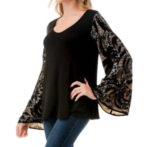 Lisa Glockenärmeliges Oberteil in Schwarz-Taupe 7732503838780