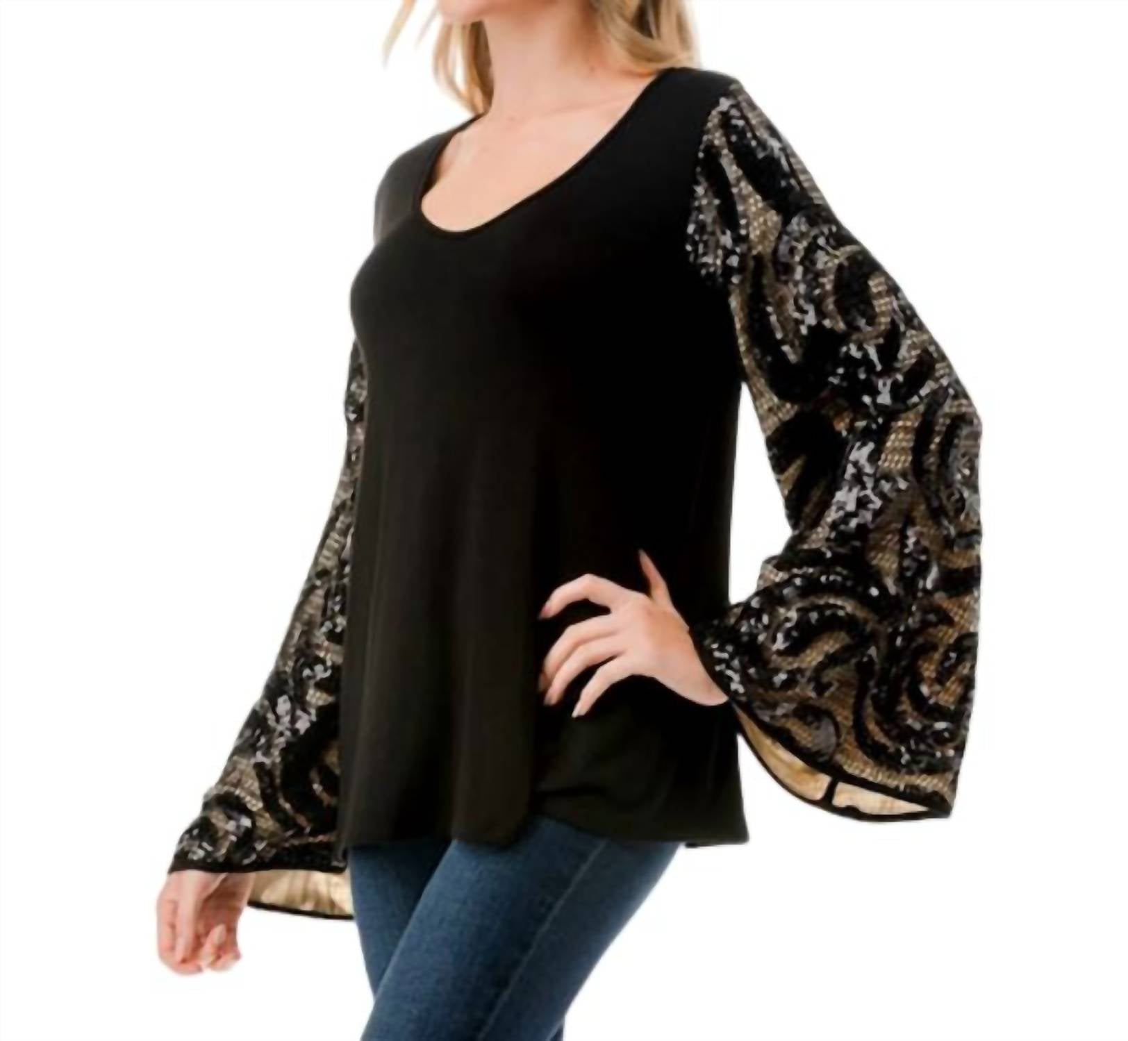 Lisa Bell Oberteil mit Ärmeln in Schwarz Taupe