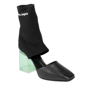 Stiefeletten mit Plexi-Absatz und Sockenausschnitt – Schwarz / Grün