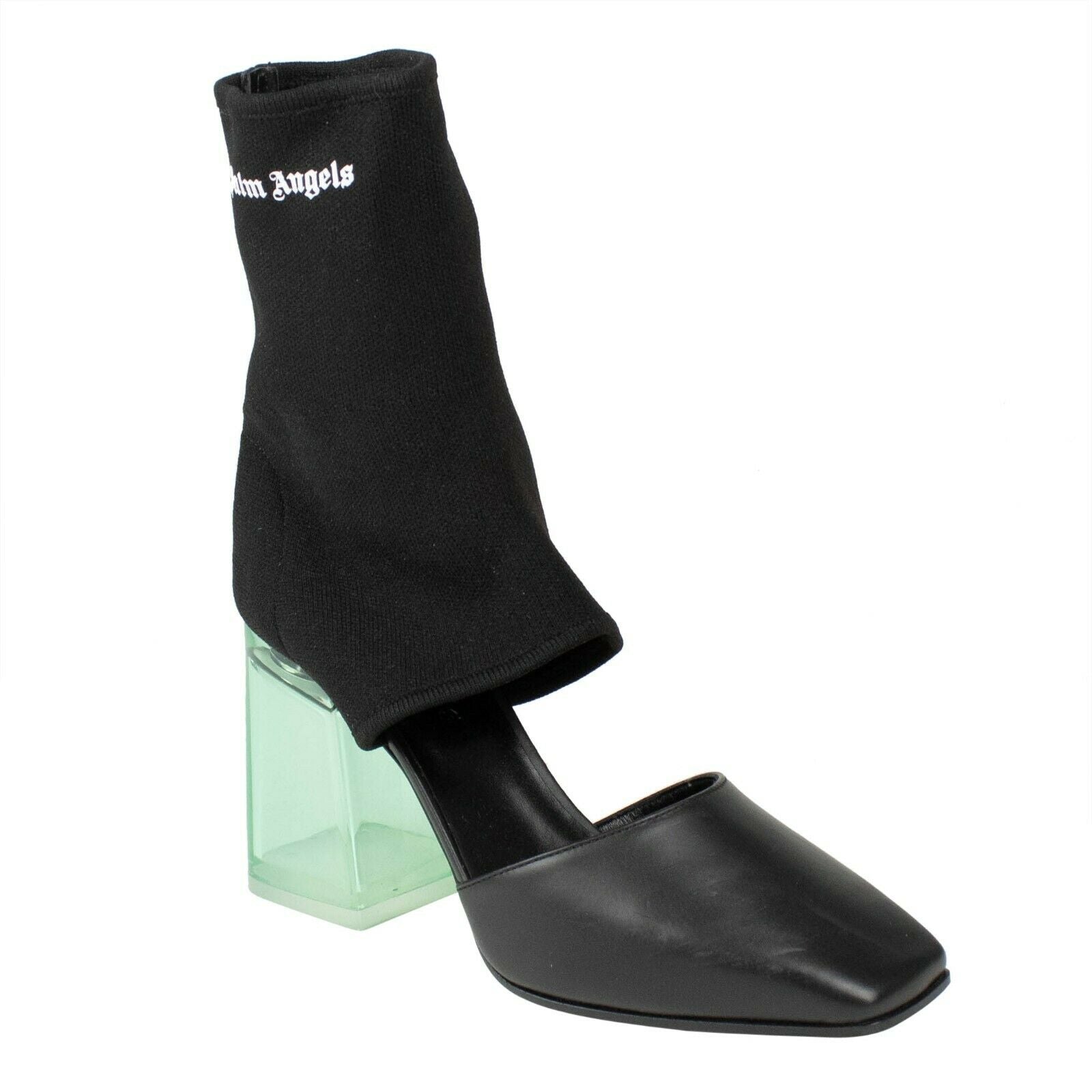 Sock Ausschnitt Stiefeletten mit Plexi-Absatz – Schwarz / Grün