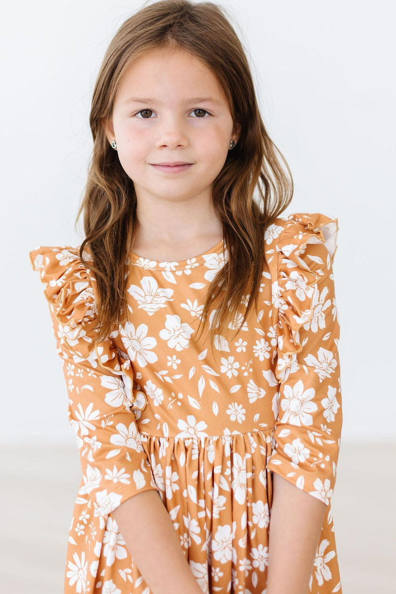 Goldene Blüten Rüschen Twirl Kleid