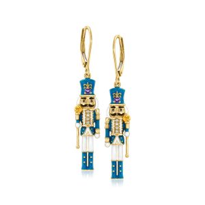 Ross-Simons Mehrfarbig-Gemstone Nussknacker Ohrringe mit bunten Emaille in 18kt Gold über Sterling