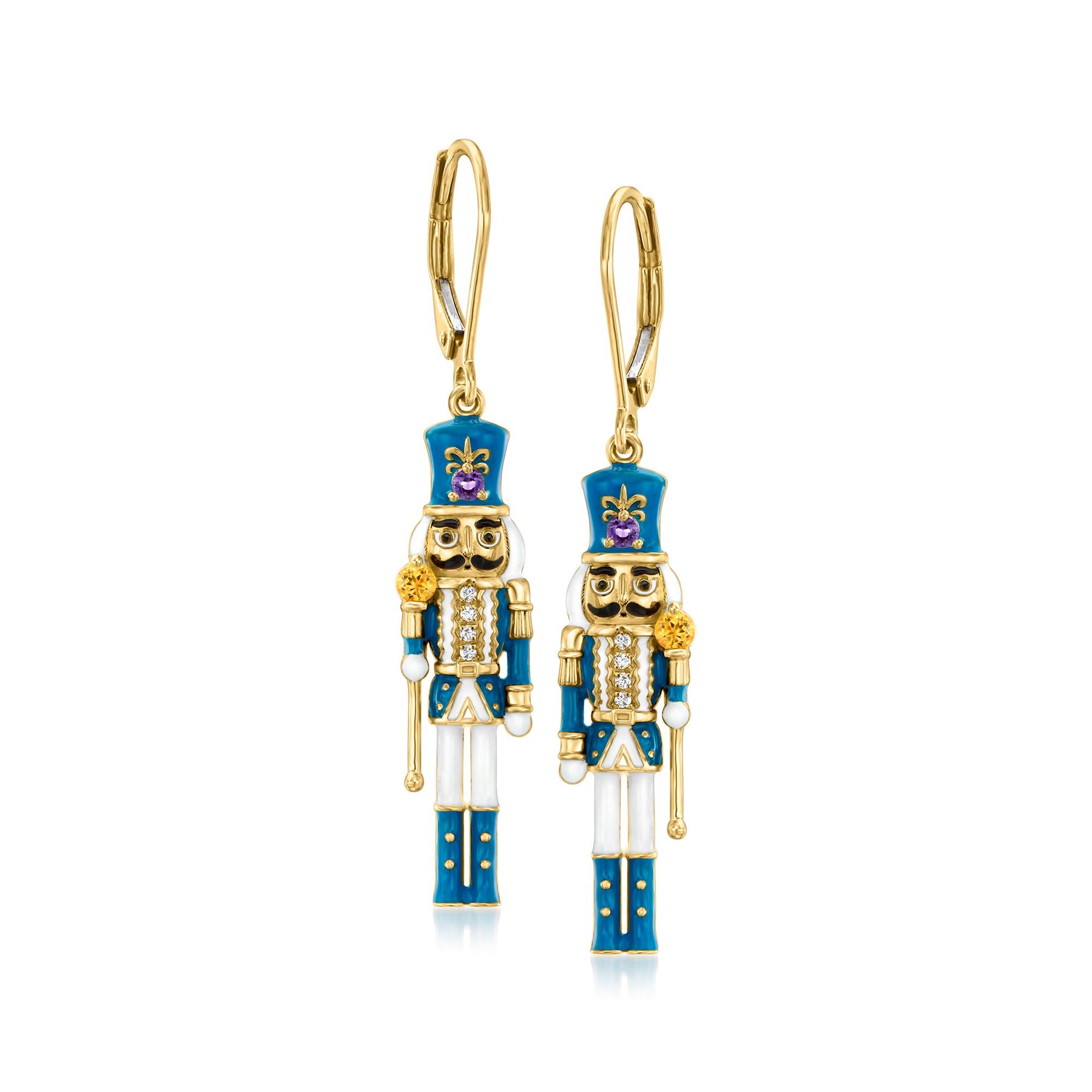 Ross-Simons Mehrfarbig-Gemstone Nussknacker Ohrringe mit bunten Emaille in 18kt Gold über Sterling