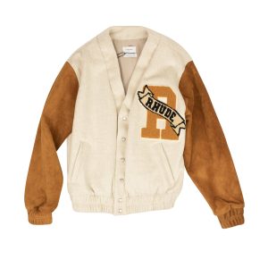 Beige und Hellbraun Strickjacke Bomber