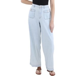 Jeans mit weitem Bein und heller Waschung und aufgesetzten Taschen