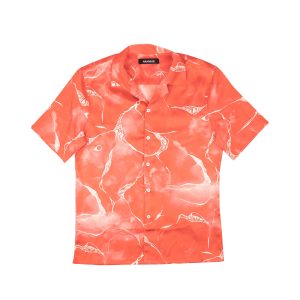 Rotes Miracle Batikmuster Kurzarm-Hemd mit Knöpfen