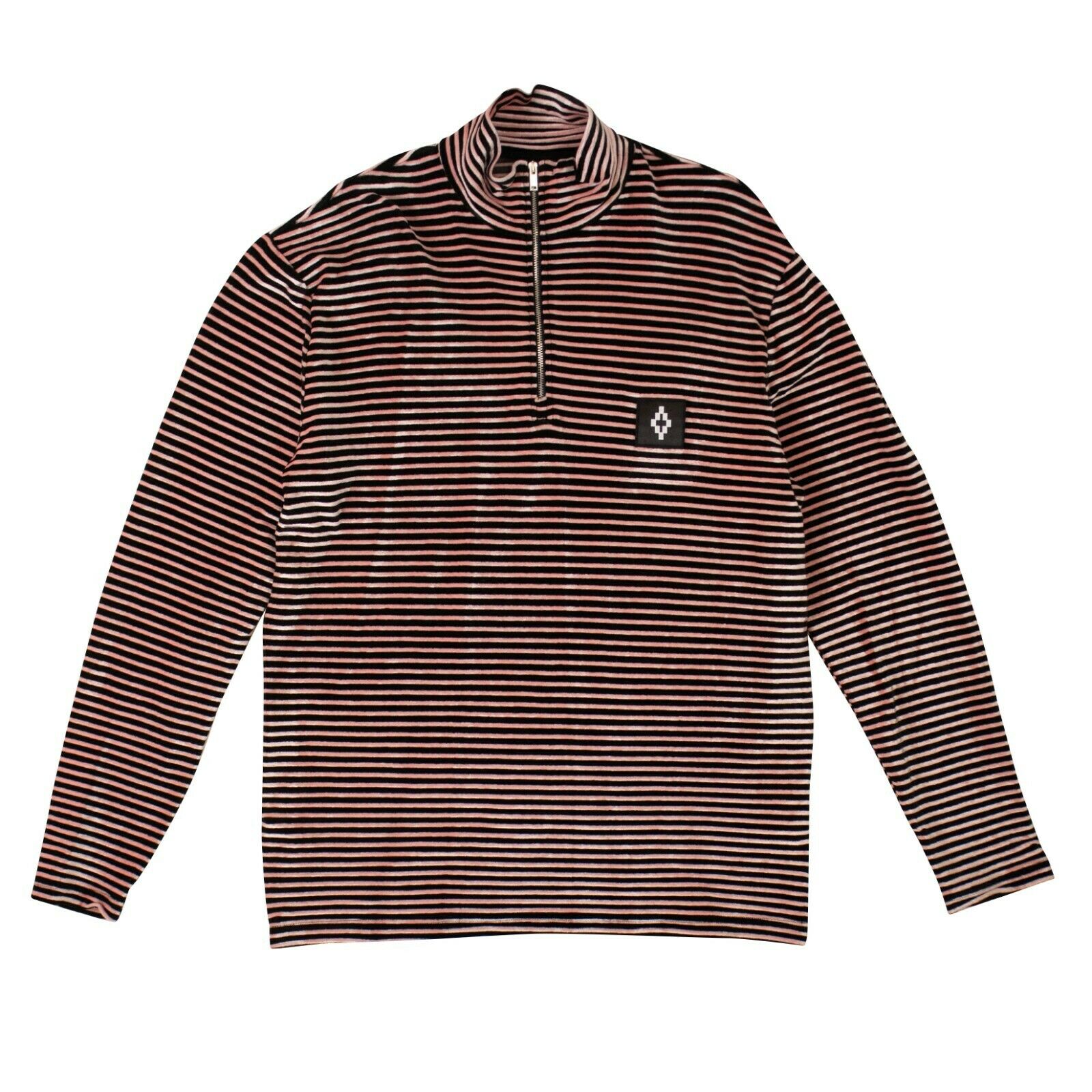 Herren Schwarz und Rosa Velour gestreifte halbe Zip Hemd