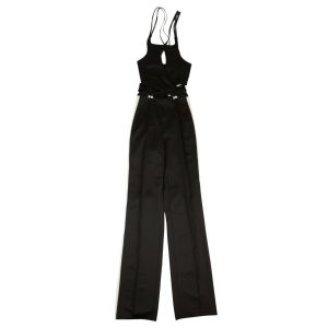 Schwarzer Neckholder-Overall mit Cut-Outs