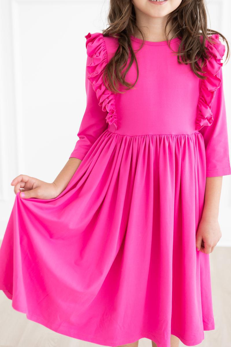 Heißes rosa Rüschen Twirl Kleid