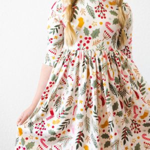 Holly Jolly Christmas 3/4-Ärmel-Taschen-Twirl-Kleid