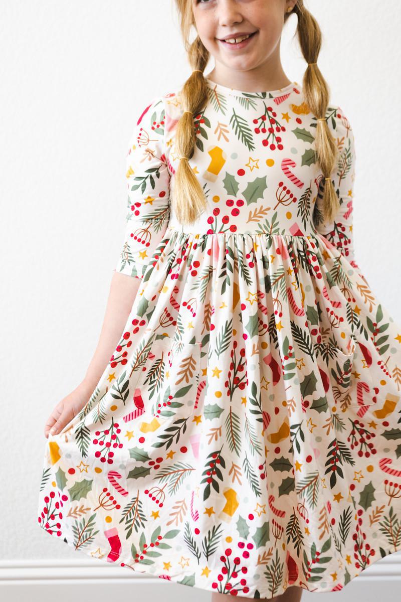 Holly Jolly Weihnachten 3/4 Ärmel Tasche Twirl Kleid