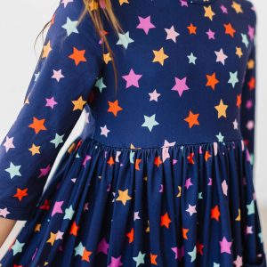 Halloween-Stars-Twirl-Kleid mit 3/4-Ärmeln und Taschen