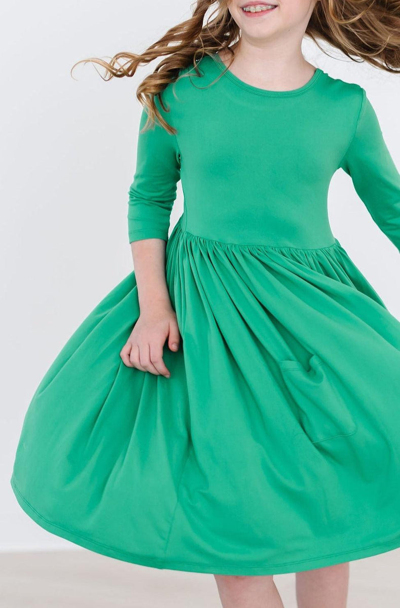 Kelly Grün 3/4 Tasche Twirl Kleid