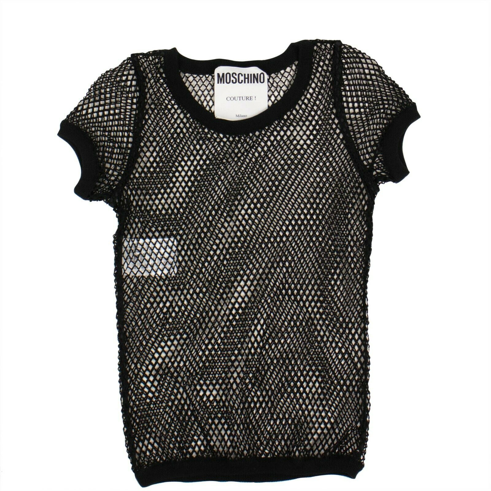 MOSCHINO Damen Schwarz Baumwolle Netz Kurzarm Top