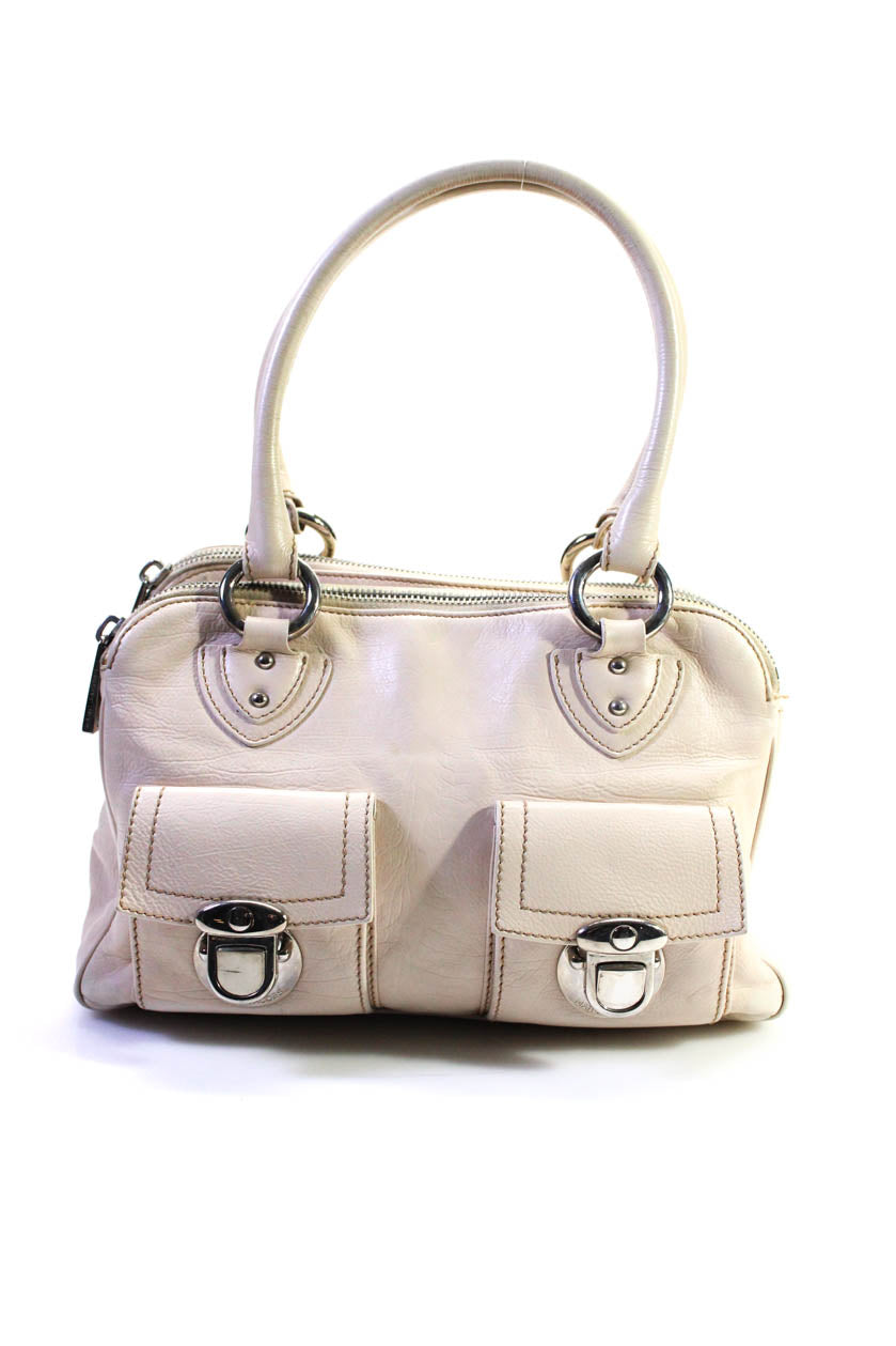 Marc Jacobs Damen Doppelgriff Reißverschluss Snap Top Schulter Handtasche Beige Leder