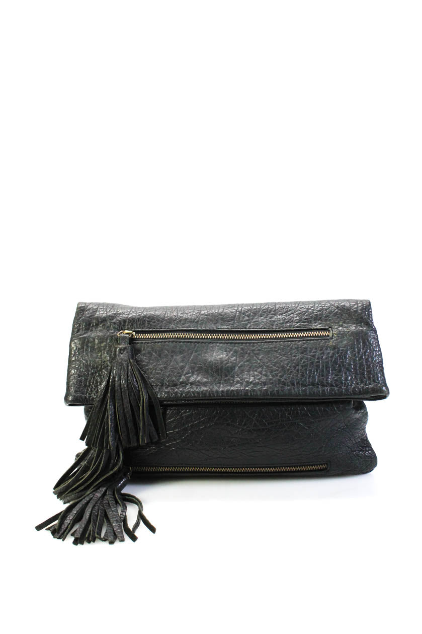 Romy Gold Damen Leder Quaste Klapp Clutch Handtasche Schwarz
