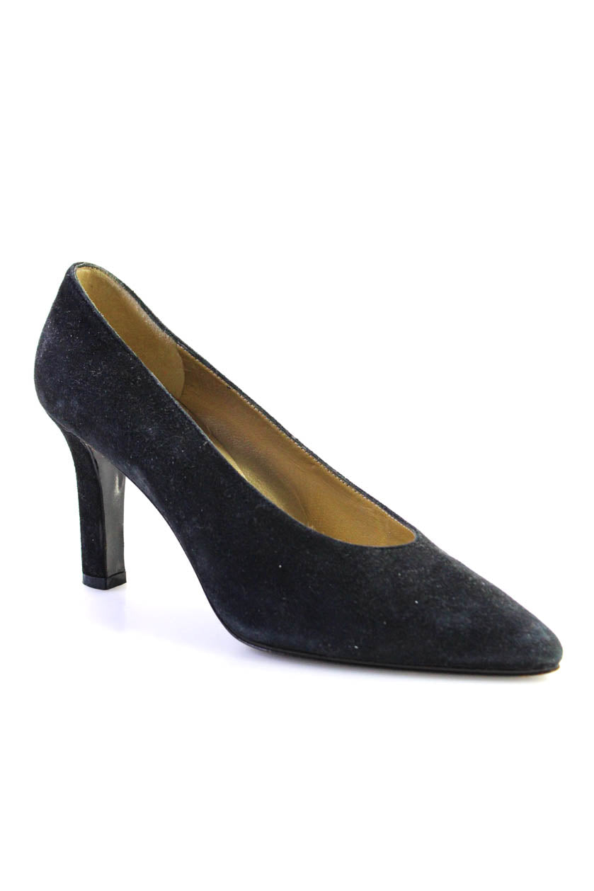 Yves Saint Laurent Damen Wildleder Block Spitze Zehen High Absatzschuhe Schwarz