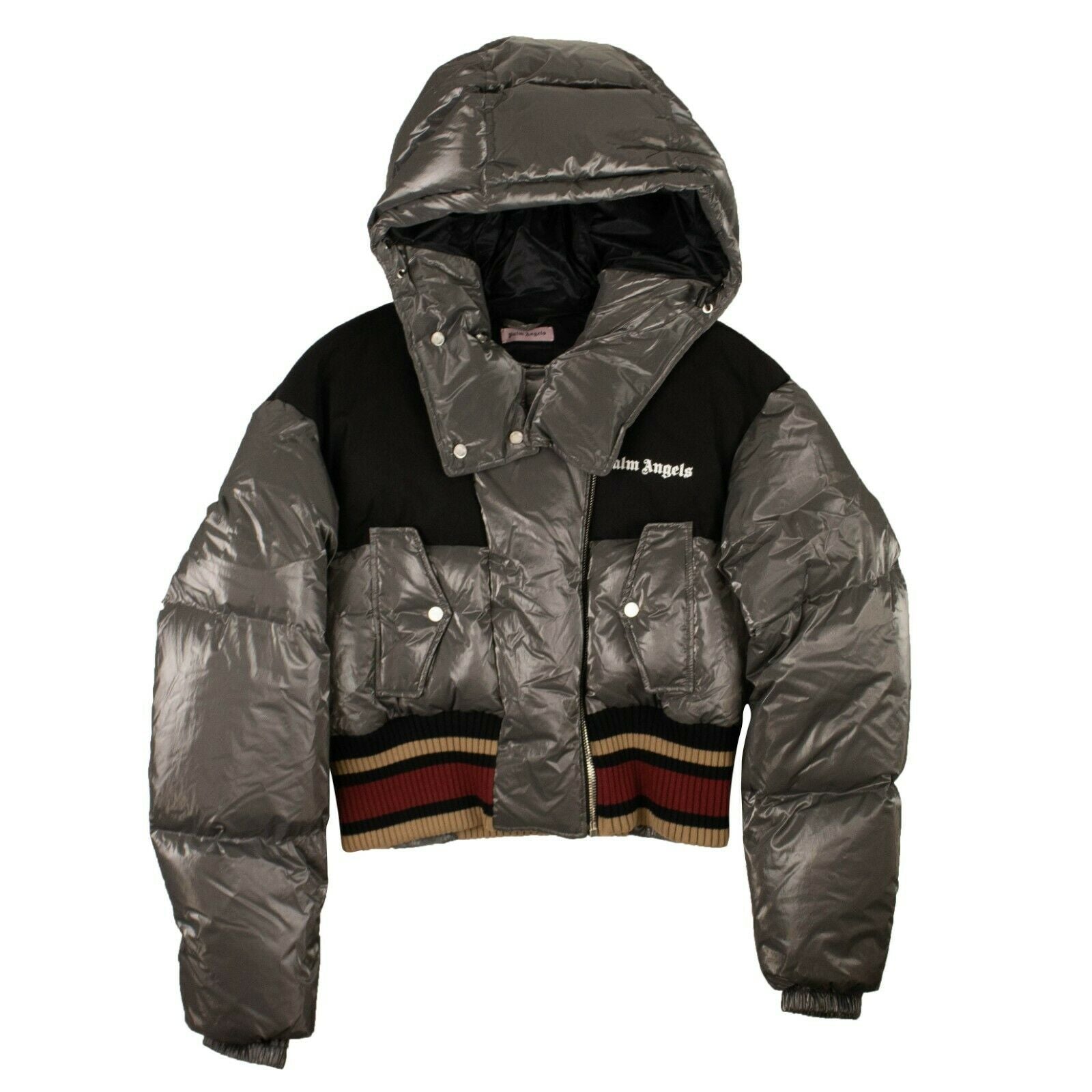 Graue gepolsterte Daunenjacke