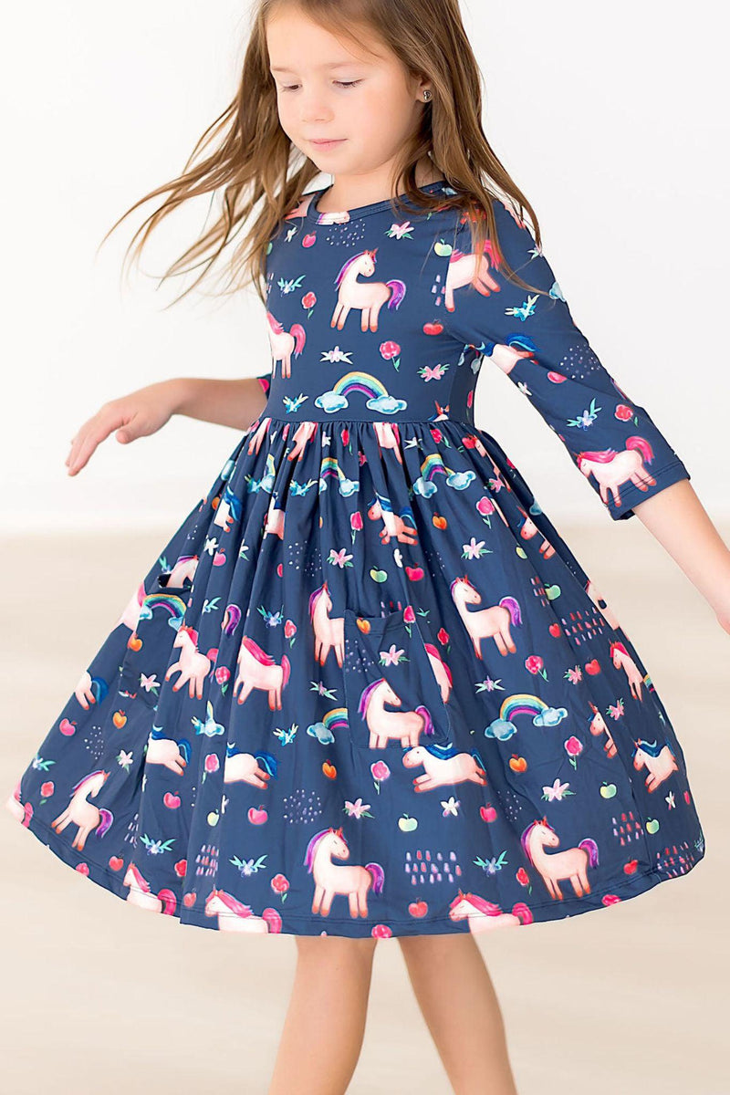 Gemalte Skies 3/4 Ärmel Tasche Twirl Kleid