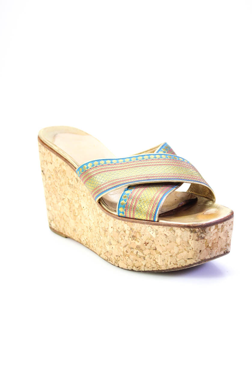 Christian Louboutin Damen bestickt Slide auf Keil Sandalen blau