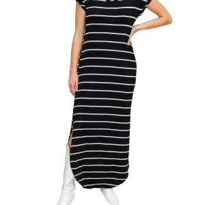 Gestreiftes Maxikleid in Schwarz 7732515635260