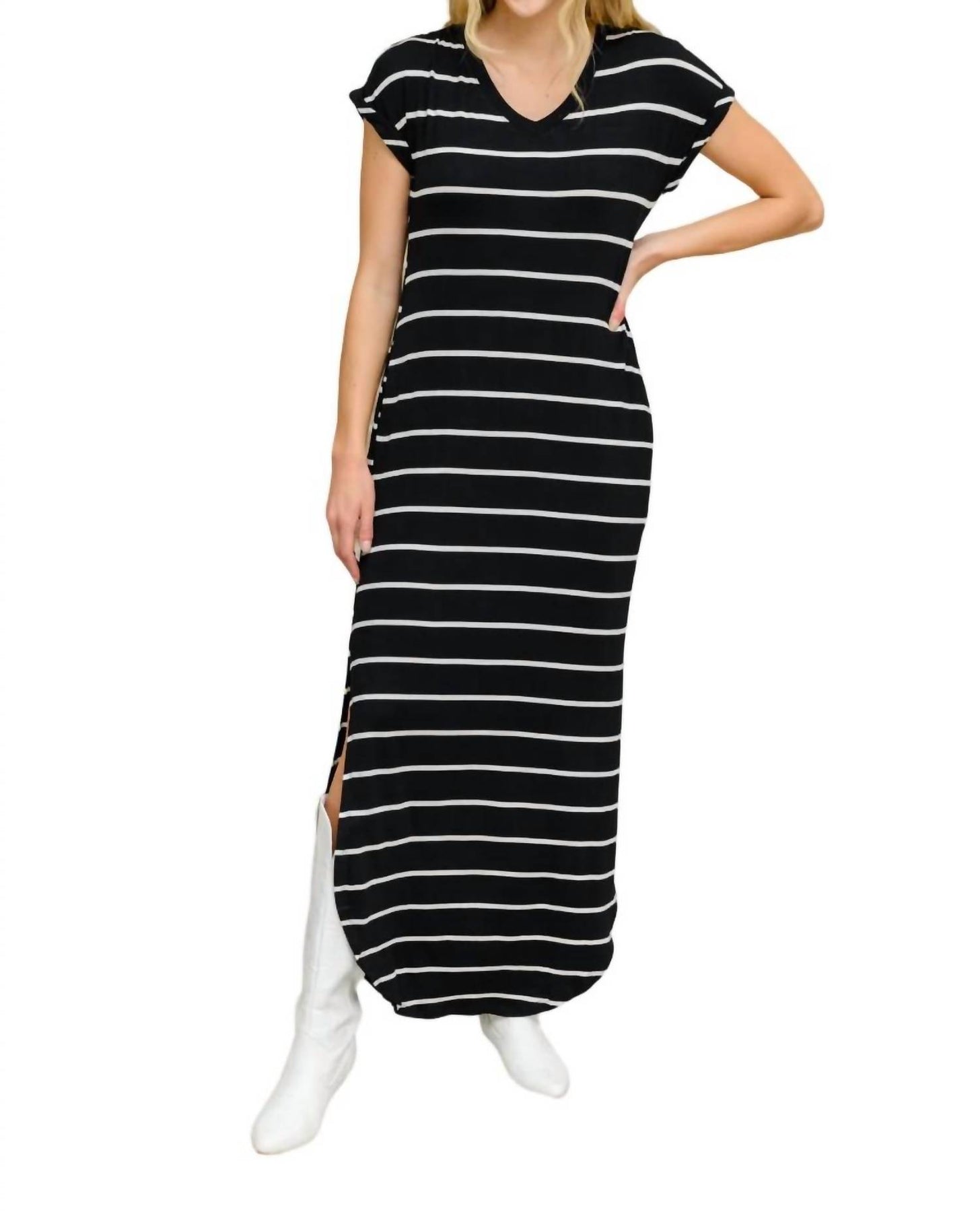 Gestreiftes Maxikleid in Schwarz